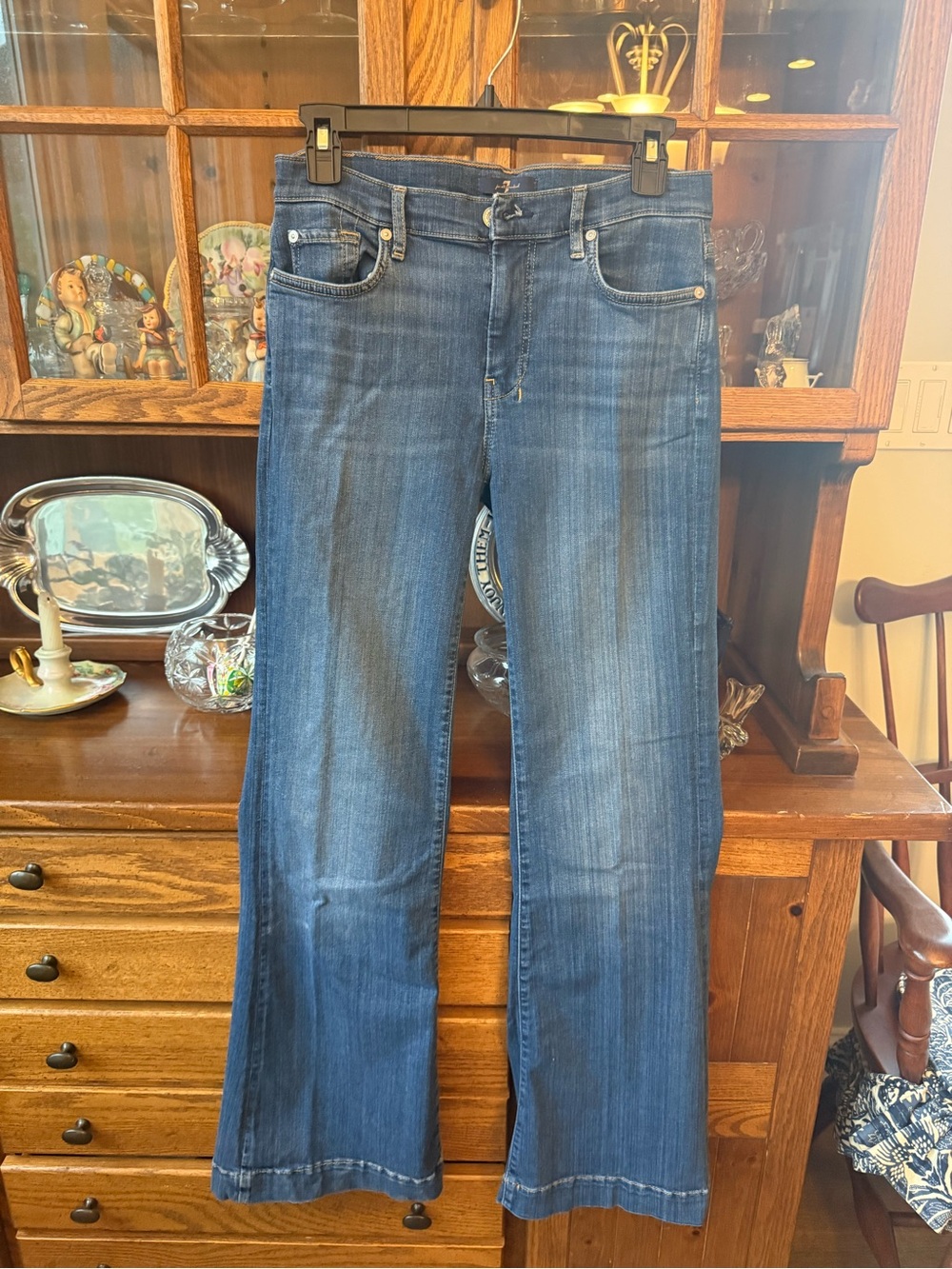 7 for Man Kind - Dojo Tailorless Women's Mid-Rise- Jeans in Dark Blue-EUC